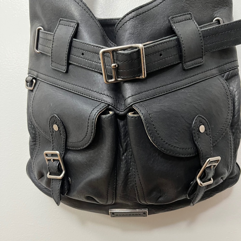 Burberry Black Leather Compton Hobo Convertible Large Shoulder Bag Purse READ - Picture 10 of 16
